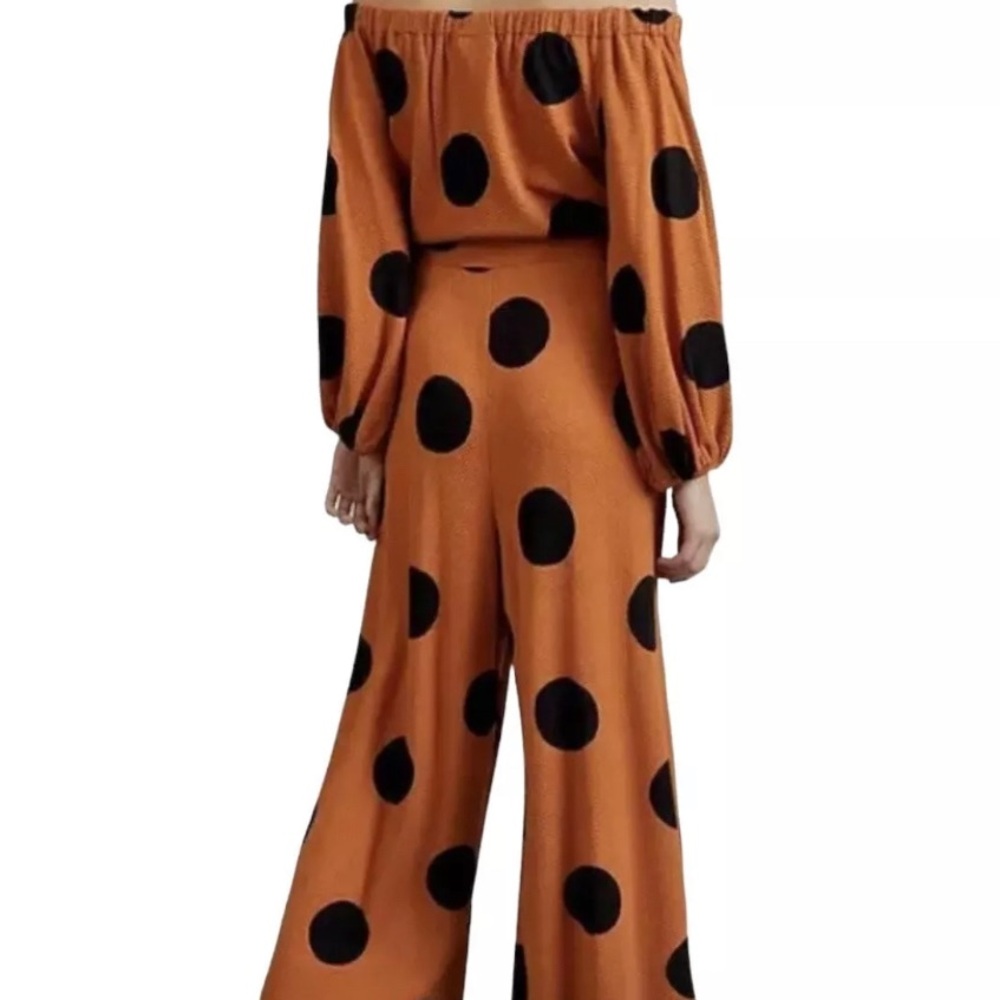 Polka Dot Wide-Leg Pants - Rust/Black - Picture 6 of 10